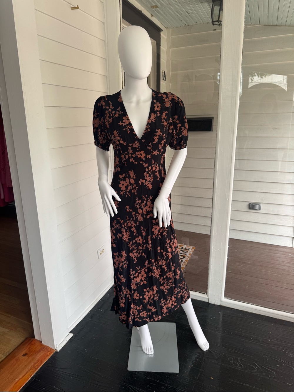 a new day Black Midi Dress with Rust Floral Print and V-Neck - Picture 3 of 4